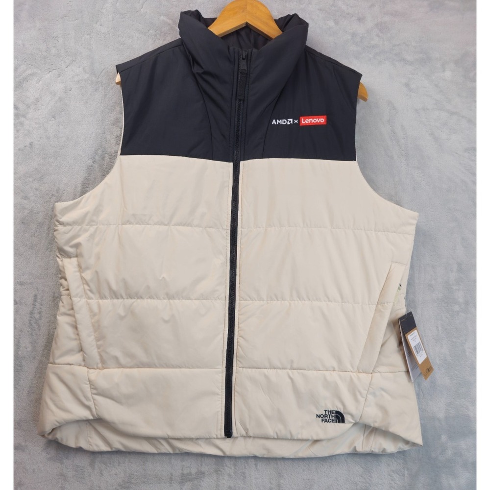 The North Face Puffer Vest XXL White Black Everyday Insulated Full Zip Pockets
